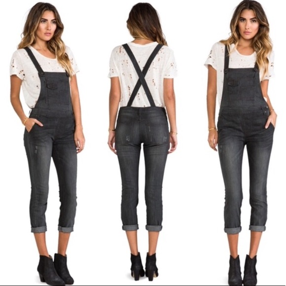 Free People Denim - Free People Grayish Black Washed Denim Overalls